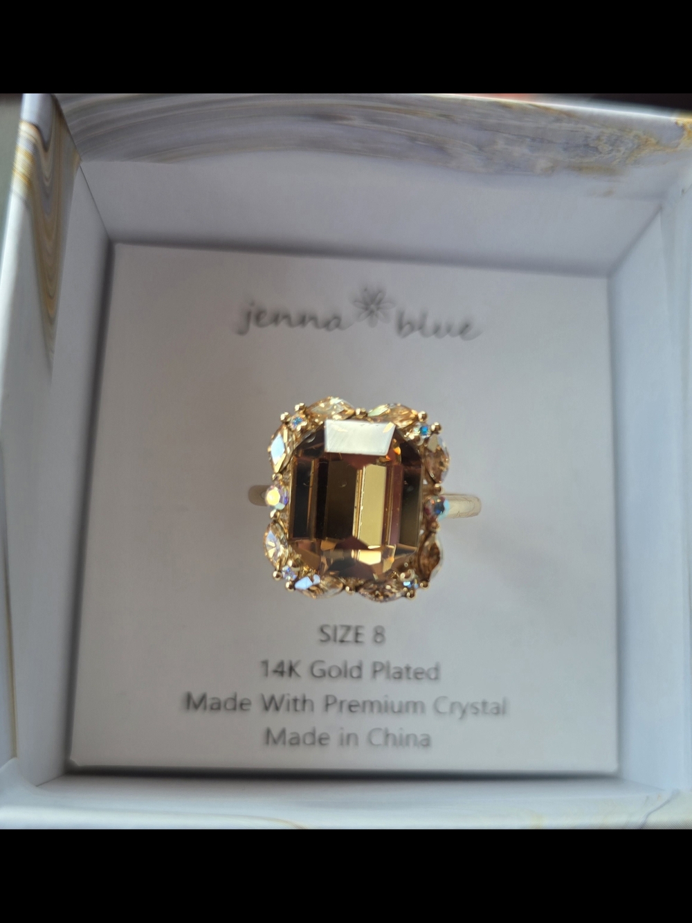 Gold-Plated Champagne Crystal Cocktail Ring